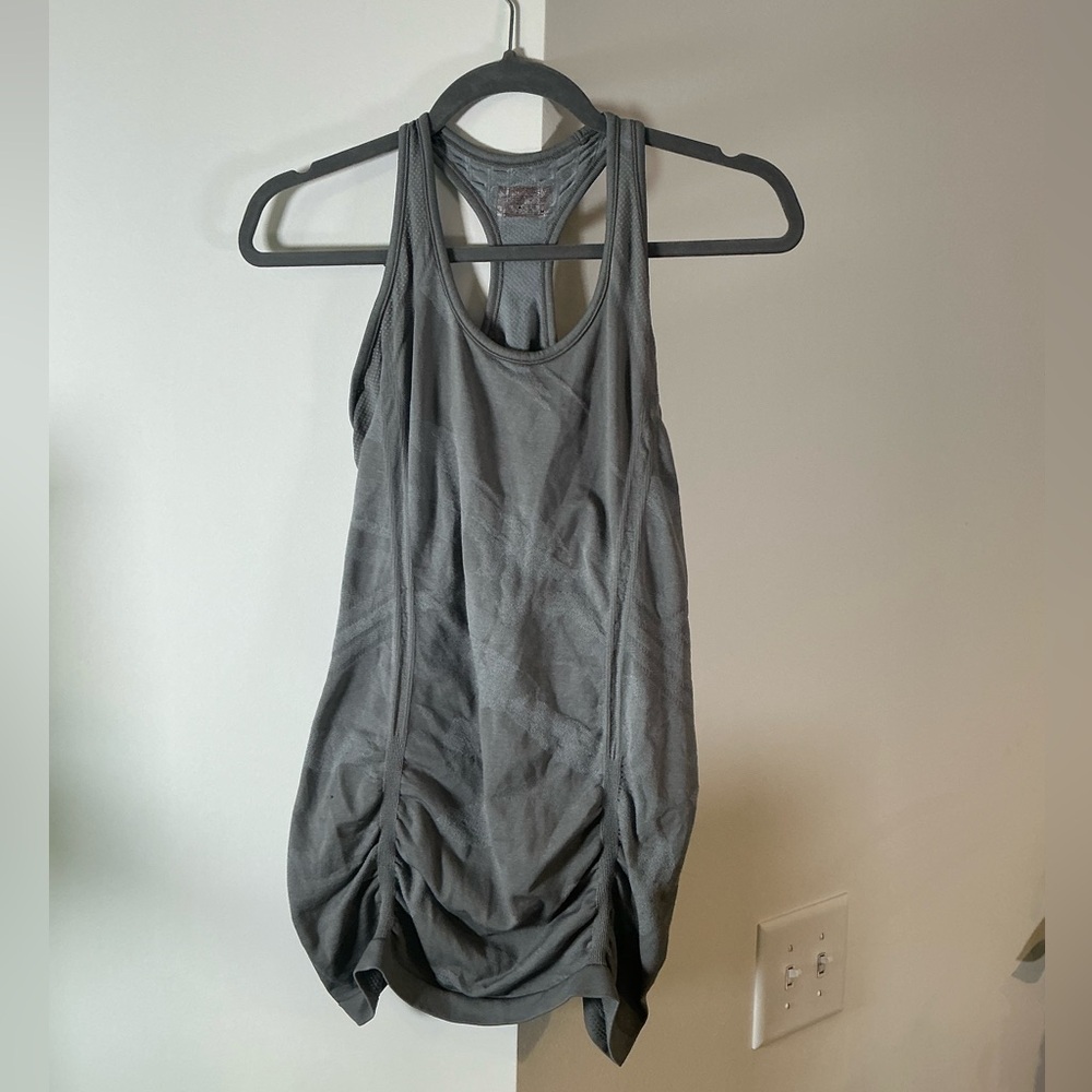 Athleta Grey Camo Fast Track Racerback Ruched Tank Top
